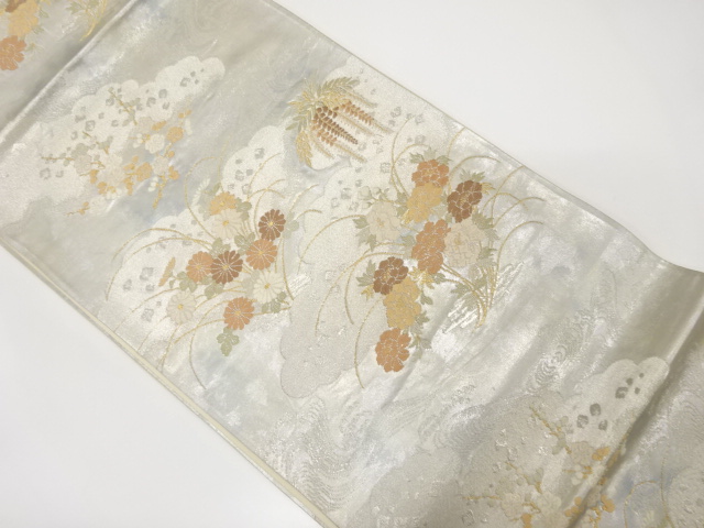 JAPANESE KIMONO / ANTIQUE FUKURO OBI / SILK / WOVEN FLORAL PLANTS